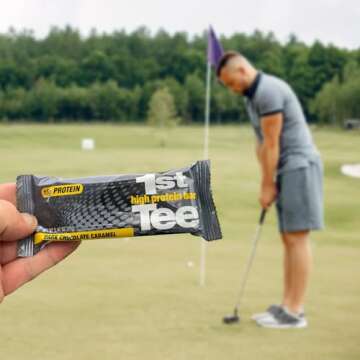 1st Tee High Protein Bar 12 Pack Golf Protein Energy Bars | High Protein and Delicious Dark Chocolate Caramel Flavor | Gluten Free Snack Bar| Including 16 grams of Protein and 3 grams of Sugar