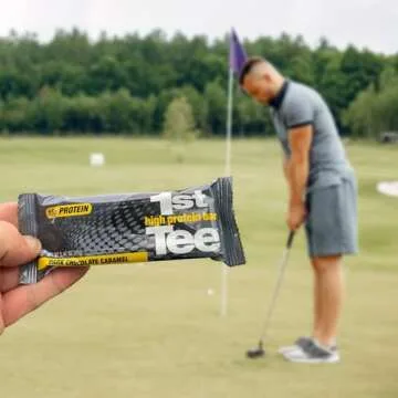 1st Tee High Protein Bar 12 Pack Golf Protein Energy Bars | High Protein and Delicious Dark Chocolate Caramel Flavor | Gluten Free Snack Bar| Including 16 grams of Protein and 3 grams of Sugar