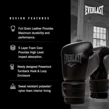 Everlast PowerLock2 Training Glove, Black/Grey, 12 Ounce