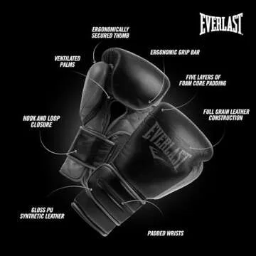 Everlast PowerLock2 Training Glove, Black/Grey, 12 Ounce