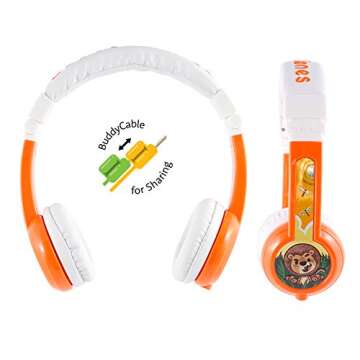 BuddyPhones Explore Foldable, Volume-Limiting Kids Headphones, Built-in Microphone, BuddyCable for S...