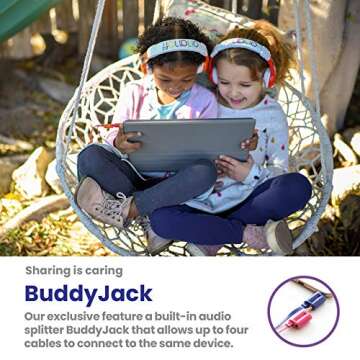 BuddyPhones Explore Foldable, Volume-Limiting Kids Headphones, Built-in Microphone, BuddyCable for Sharing, Perfect for iPad, iPhone, Fire, and Android, Orange