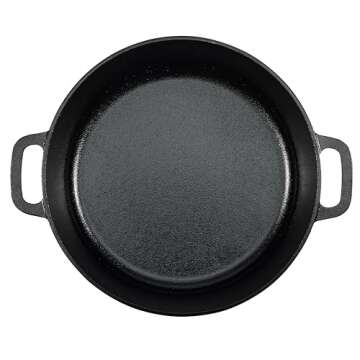 Amazon Basics Round Pre-Seasoned Cast Iron Dutch Oven Pot with Lid and Dual Handles, Heavy-Duty & Large, 7-Quart, Black