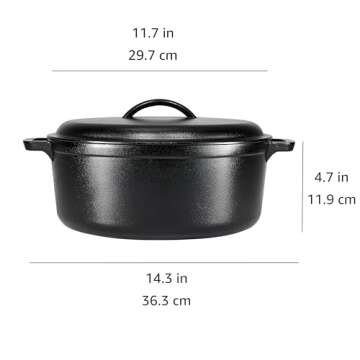 Amazon Basics Round Pre-Seasoned Cast Iron Dutch Oven Pot with Lid and Dual Handles, Heavy-Duty & Large, 7-Quart, Black