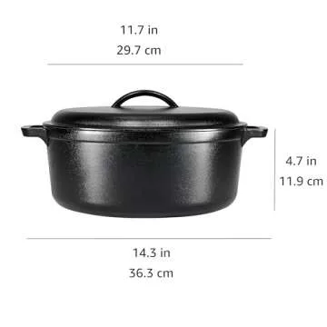 Amazon Basics Round Pre-Seasoned Cast Iron Dutch Oven Pot with Lid and Dual Handles, Heavy-Duty & Large, 7-Quart, Black