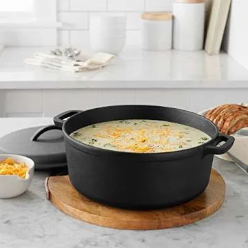 Amazon Basics Round Pre-Seasoned Cast Iron Dutch Oven Pot with Lid and Dual Handles, Heavy-Duty & Large, 7-Quart, Black