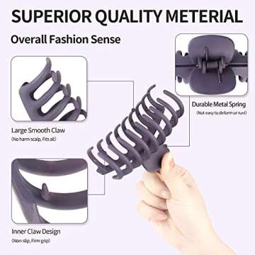 Beauty.H.C 4.3 Inch Large Hair Claw Clips for Thin Thick Curly Hair Big Matte Hairclips Banana Stron...