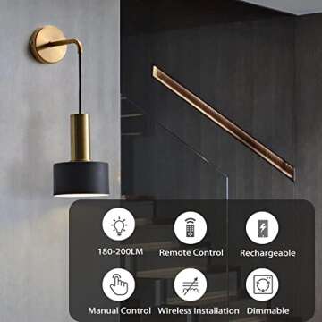 GYY KEFA Battery Operated Wall Lights Indoor with Remote,2 Pieces of Bedroom Bedside Chandelier Modern Minimalist LED Light Luxury Living Room Study Wall Lamp Porch Staircase Aisle Lamps