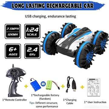Seckton Toys for 6-10 Year Old Boys Amphibious RC Car for Kids 2.4 GHz Remote Control Boat Waterproof RC Monster Truck Stunt Car 4WD Remote Control Vehicle Girls All Terrain Christmas Birthday Gifts