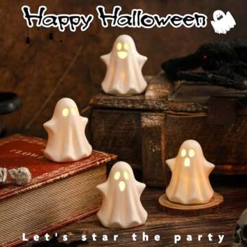 KORMMCO 4PCS Light Up Ceramic Ghost Decor Set for Halloween