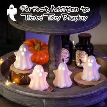 KORMMCO Cute Light Up Ceramic Ghost Decor for Halloween
