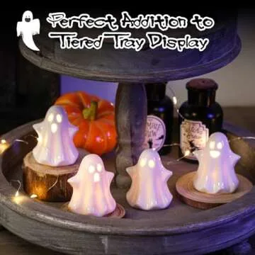 KORMMCO Cute Light Up Ceramic Ghost Decor for Halloween