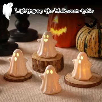 KORMMCO Cute Light Up Ceramic Ghost Decor for Halloween