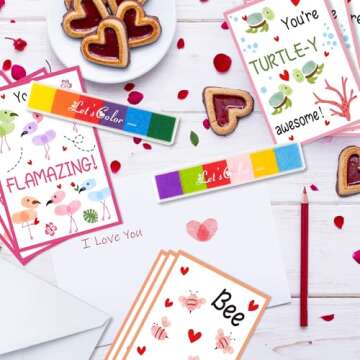 Haooryx Mother’s Day Greeting Cards - 48Pack Animal Fingerprint Mother’s Day DIY Make Your Own Thumbprint Greeting Cards Making Kits Envelop Mom Birthday Gift Wrapping School Art Activity Giftwrap