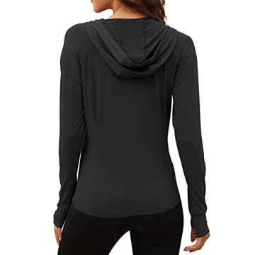 We1Fit Women's UPF 50+ Sun Protection Jacket Hoodie Sun Shirts Hiking Running Athletic Shirt Black