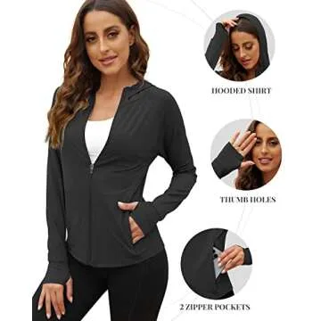 We1Fit Women's UPF 50+ Sun Protection Jacket Hoodie Sun Shirts Hiking Running Athletic Shirt Black