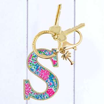 Lilly Pulitzer Leatherette Initial Keychain, Letter Bag Charm for Women