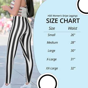 HDE Black and White Stripe Leggings Halloween Theme Pants Workout Tights - XX-Large