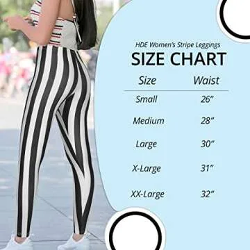 HDE Black and White Stripe Leggings Halloween Theme Pants Workout Tights - XX-Large