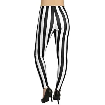 HDE Black and White Stripe Leggings Halloween Theme Pants Workout Tights - XX-Large