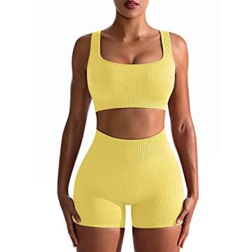 OQQ Women's Seamless Ribbed Workout Set in Yellow