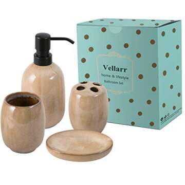 Vellarr Bathroom Accessories Set, 4-Piece Ceramic Bath Collection Accessory Completes with Soap Disp...