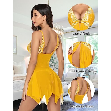Avidlove Lace Babydoll Chemise Nightwear for Women in Yellow