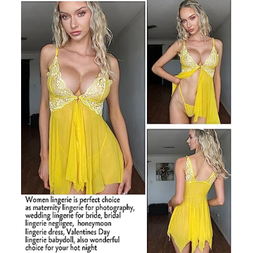 Avidlove Lace Babydoll Chemise Nightwear for Women in Yellow