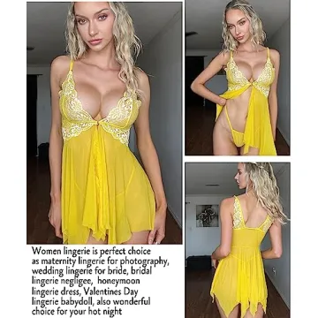Avidlove Lace Babydoll Chemise Nightwear for Women in Yellow