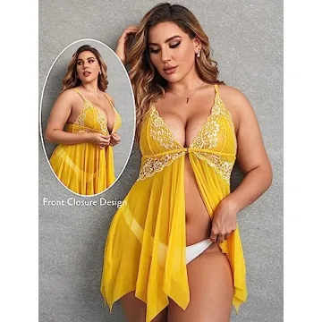 Avidlove Lace Babydoll Chemise Nightwear for Women in Yellow