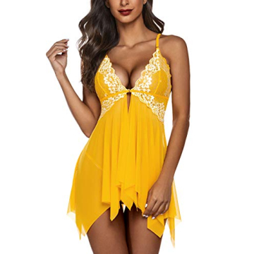 Avidlove Lace Babydoll Chemise Nightwear for Women in Yellow