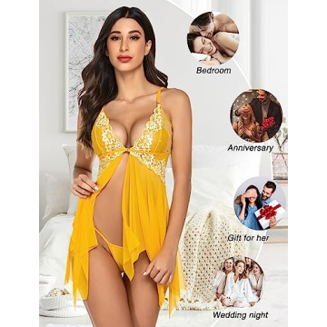 Avidlove Lace Babydoll Chemise Nightwear for Women in Yellow
