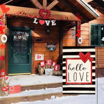 AVOIN colorlife Hello Love Valentines Day Garden Flag Outside Double Sided, Watercolor Stripes Anniversary Yard Outdoor Decoration 12x18 Inch