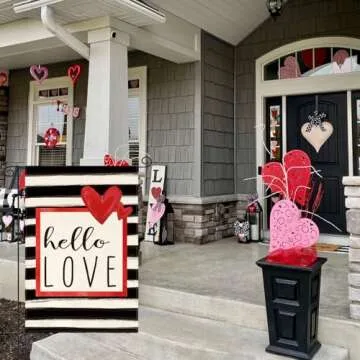 AVOIN colorlife Hello Love Valentines Day Garden Flag Outside Double Sided, Watercolor Stripes Anniversary Yard Outdoor Decoration 12x18 Inch
