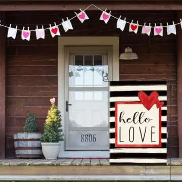 AVOIN colorlife Hello Love Valentines Day Garden Flag Outside Double Sided, Watercolor Stripes Anniversary Yard Outdoor Decoration 12x18 Inch
