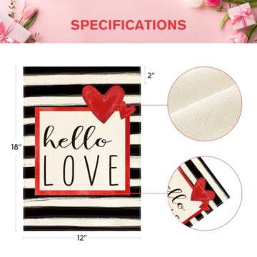 AVOIN colorlife Hello Love Valentines Day Garden Flag Outside Double Sided, Watercolor Stripes Anniversary Yard Outdoor Decoration 12x18 Inch