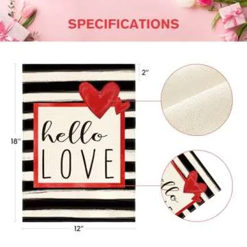 AVOIN colorlife Hello Love Valentines Day Garden Flag Outside Double Sided, Watercolor Stripes Anniversary Yard Outdoor Decoration 12x18 Inch