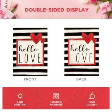 AVOIN colorlife Hello Love Valentines Day Garden Flag Outside Double Sided, Watercolor Stripes Anniversary Yard Outdoor Decoration 12x18 Inch