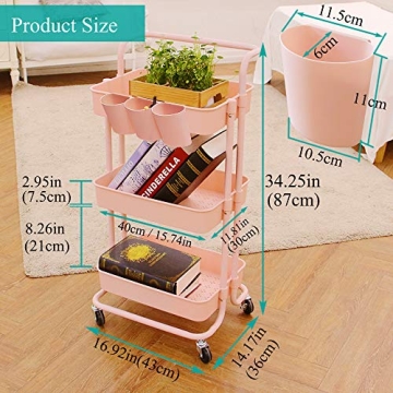 Lontenrea 3-Tier Multifunction Rolling Cart for Stylish Storage