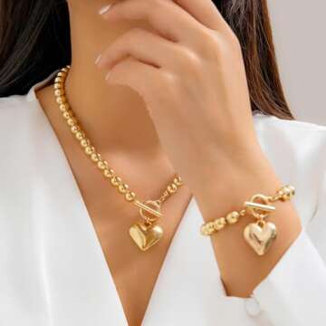 Elegant Salircon Chunky Gold Heart Jewelry Set for Women