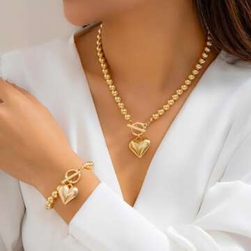Elegant Salircon Chunky Gold Heart Jewelry Set for Women