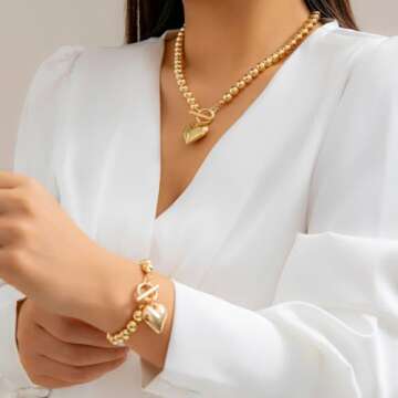 Elegant Salircon Chunky Gold Heart Jewelry Set for Women