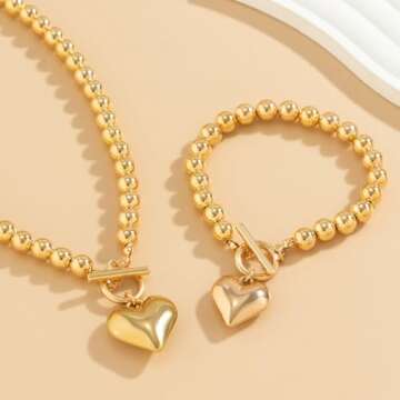 Elegant Salircon Chunky Gold Heart Jewelry Set for Women