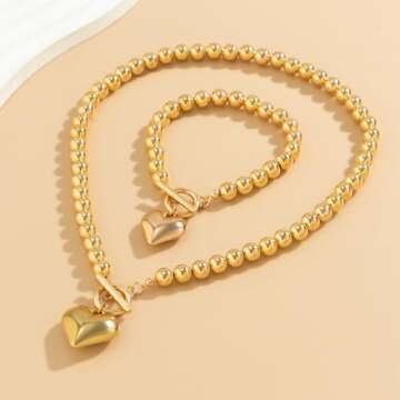 Elegant Salircon Chunky Gold Heart Jewelry Set for Women