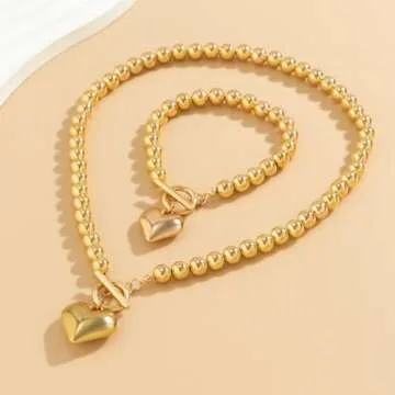 Elegant Salircon Chunky Gold Heart Jewelry Set for Women