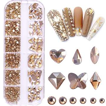 BELICEY Nail Rhinestones Kit 800PCS Multi-Shape Gold Rhinestones for Nail Crystals Decoration Nail H...