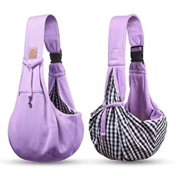 Tomkas Small Dog Sling Carrier - Zipper Pocket & Adjustable Strap & Zip Pocket - for 3-10 lbs Pets(Light Purple)