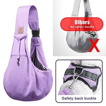 Tomkas Small Dog Sling Carrier - Zipper Pocket & Adjustable Strap & Zip Pocket - for 3-10 lbs Pets(Light Purple)