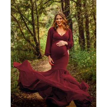 Saslax Long Chiffon Sleeve Tired Mermaid Maternity Dress for Photoshoot Photography Baby Shower Burg...