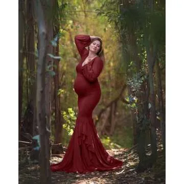 Saslax Burgundy Chiffon Sleeve Maternity Dress for Photoshoots